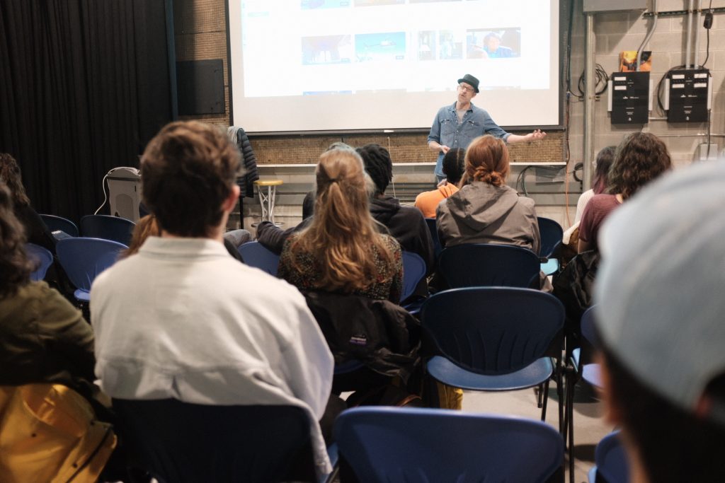  Elia Lyssy talking to film students about his career in cinematography 
